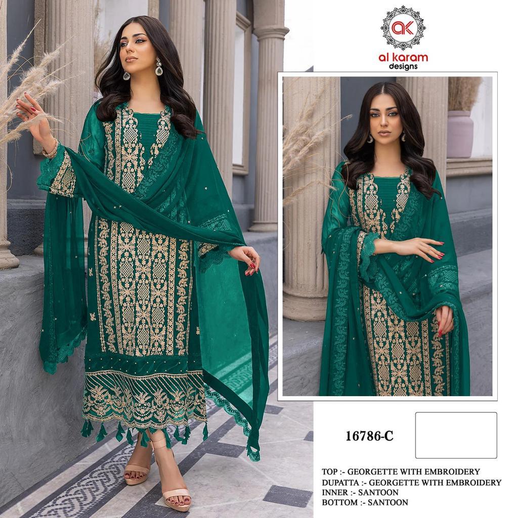 Al Karam 16786 Designer Georgette Suits Catalog
